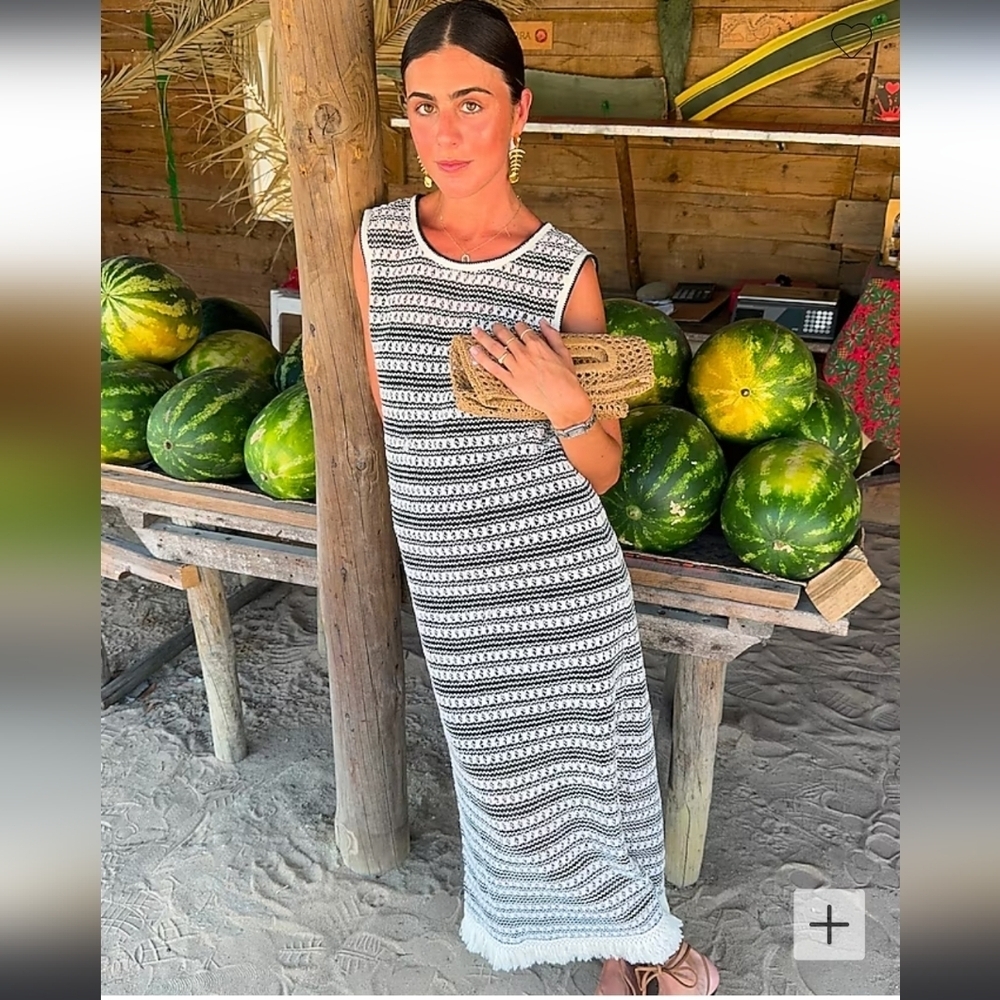 J Crew Collection crochet midi dress in stripe CA706  Size M NWT